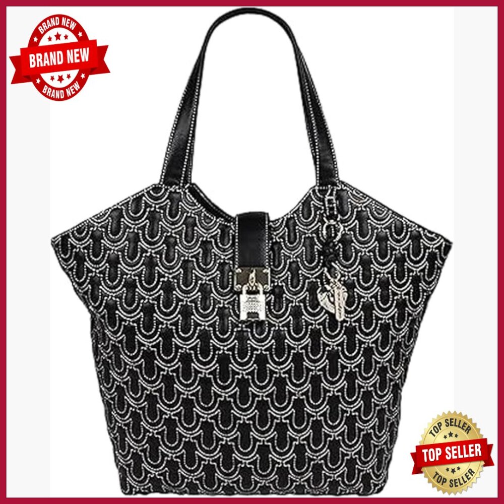 Oversized Quilted Tote Bag With Padlock Detail And Removable Charm